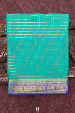 Mysore Silk Saree In Peacock Green With Checks Design