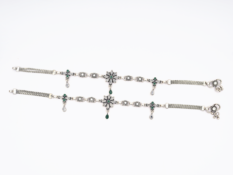 Pair Of Floral Design Pure Silver Anklets