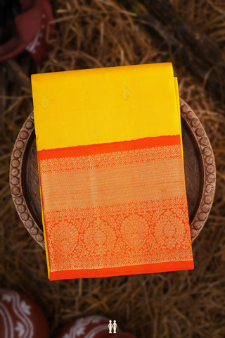 Paisley Buttas Yellow Kanchipuram Pavadai Sattai Material