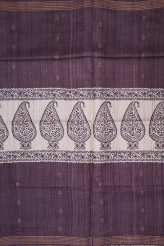 Paisley Design Dark Grey Tussar Madhubani Silk Saree