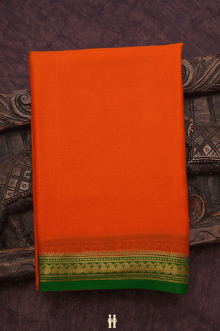 Paisley Zari Border Plain Orange Mysore Silk Saree