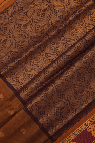 Paisley Zari Buttas Brown Venkatagiri Cotton Saree