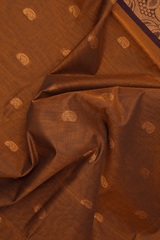 Paisley Zari Buttas Brown Venkatagiri Cotton Saree