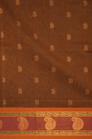 Paisley Zari Buttas Brown Venkatagiri Cotton Saree