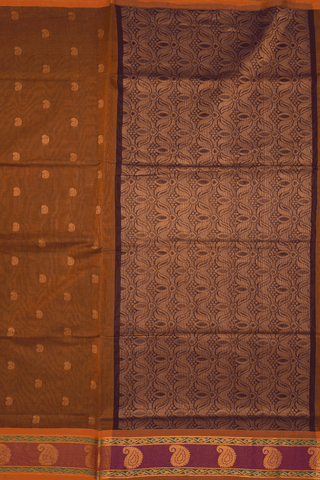 Paisley Zari Buttas Brown Venkatagiri Cotton Saree