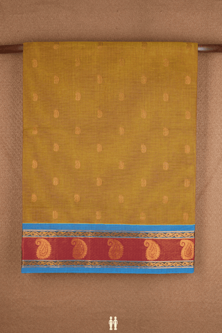 Paisley Zari Buttas Golden Brown Venkatagiri Cotton Saree