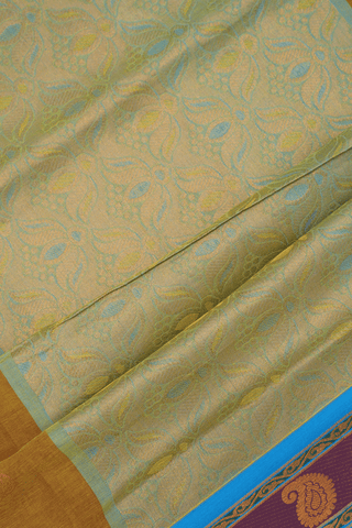 Paisley Zari Buttas Golden Brown Venkatagiri Cotton Saree