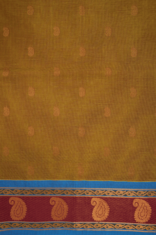 Paisley Zari Buttas Golden Brown Venkatagiri Cotton Saree