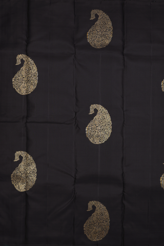 Paisley Zari Design Black Kanchipuram Silk Saree