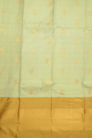 Paisley Zari Motifs Cream Green Kanchipuram Silk Saree