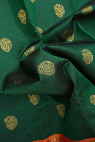 Paisley Zari Motifs Dark Green Kanchipuram Silk Saree
