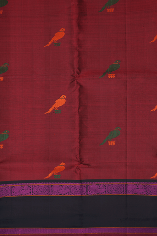 Parrot Threadwork Motifs Maroon Kanchipuram Silk Saree