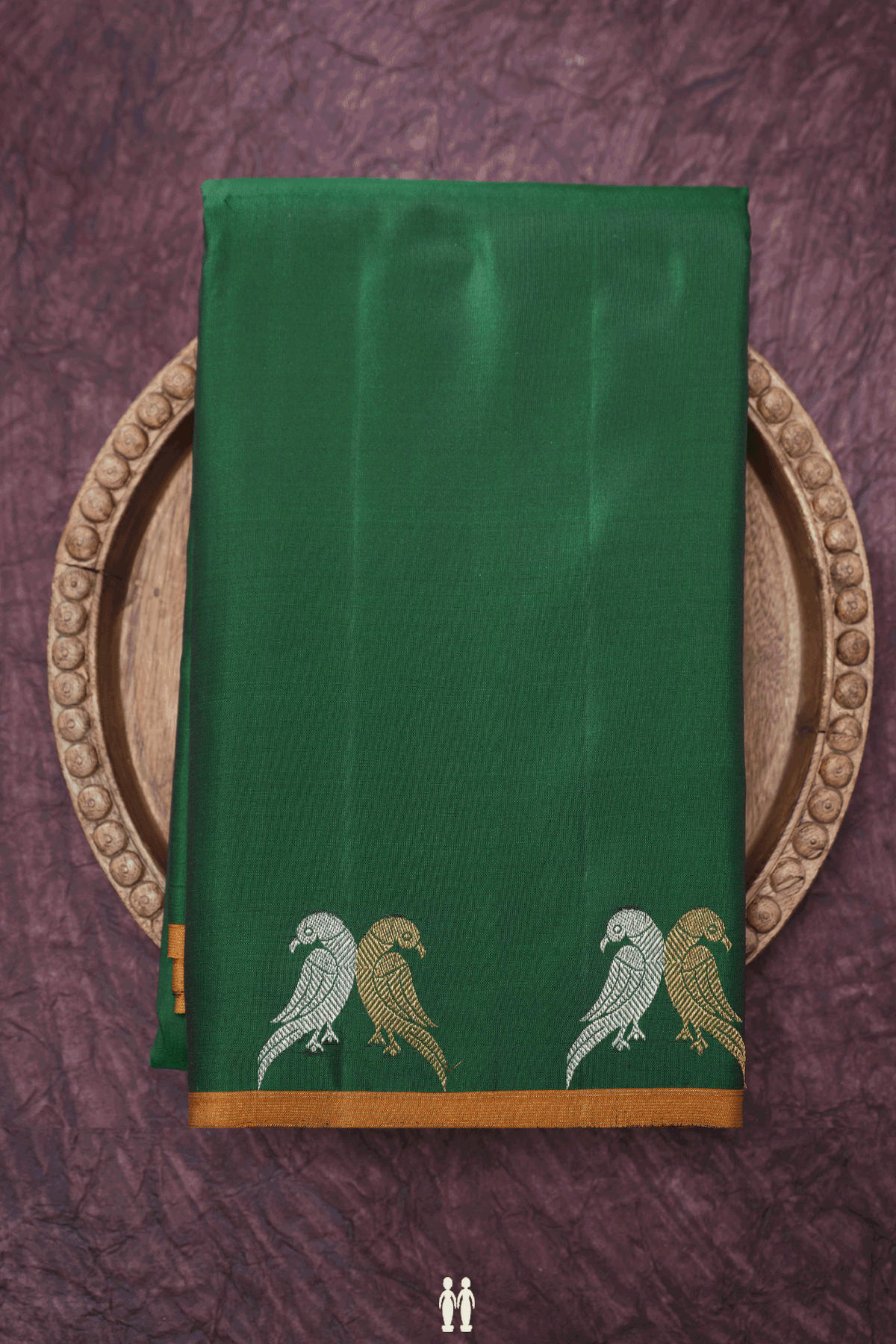 Parrot Zari Border Plain Dark Green Kanchipuram Silk Saree