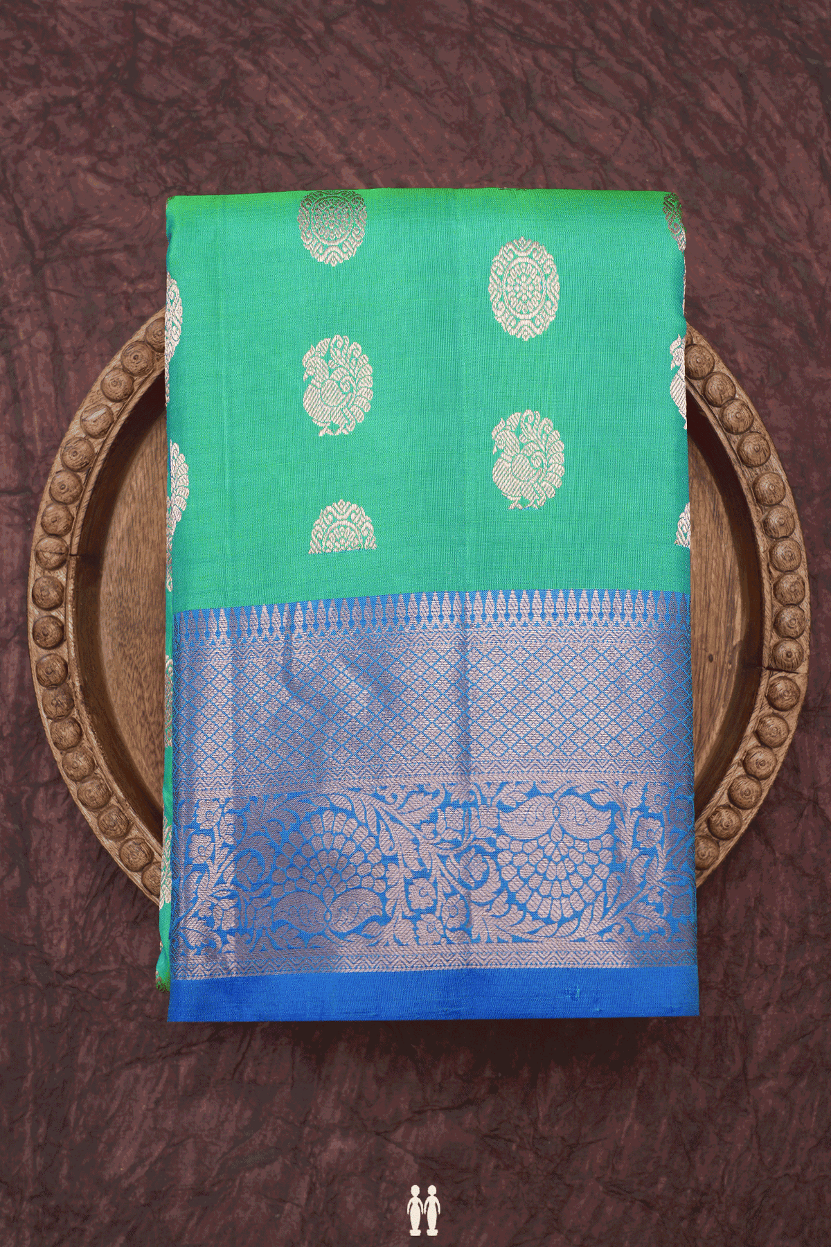 Peacock Chakram Buttas Sea Green Kanchipuram Silk Saree