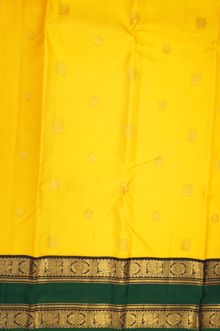 Peacock Chakram Motifs Royal Yellow Kanchipuram Silk Saree