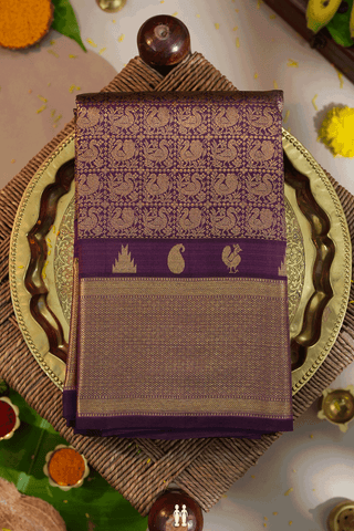 Peacock Design Grape Purple Kanchipuram Silk Saree