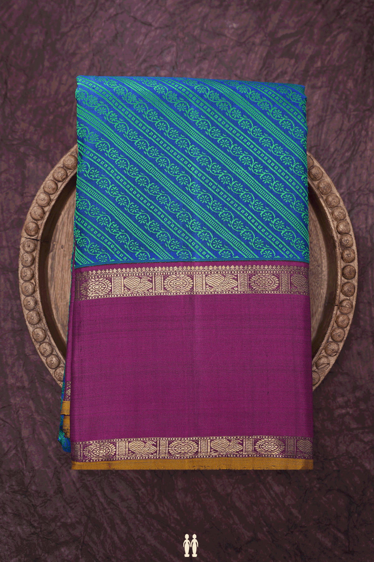 Threadwork Design Shades Of Blue Kanchipuram Silk Saree