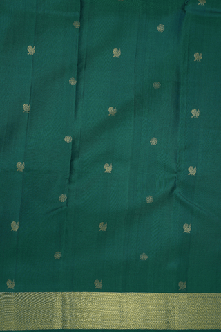Peacock And Floral Buttis Teal Green Kanchipuram Silk Saree