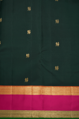 Peacock Zari Buttas Dark Green Kanchipuram Silk Saree