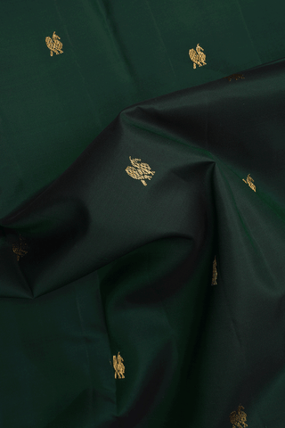 Peacock Zari Buttas Dark Green Kanchipuram Silk Saree