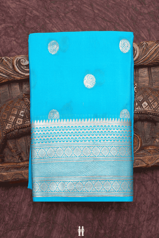 Peacock Zari Buttas Deep Sky Blue Mysore Silk Saree