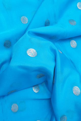 Peacock Zari Buttas Deep Sky Blue Mysore Silk Saree