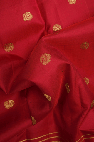 Peacock Zari Buttas Scarlet Red Kanchipuram Silk Saree
