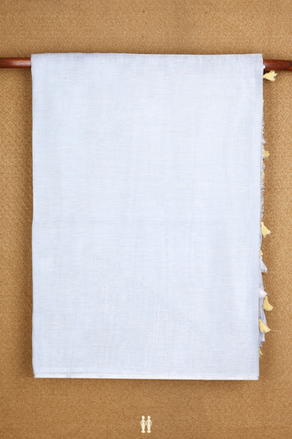 Plain Cream Blue Semi Linen Saree