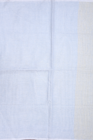 Plain Cream Blue Semi Linen Saree