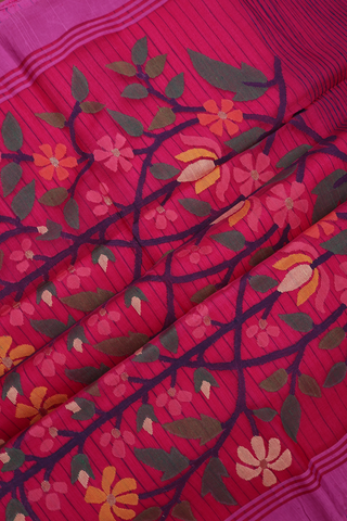 Plain Magenta Linen Bengal Cotton Saree