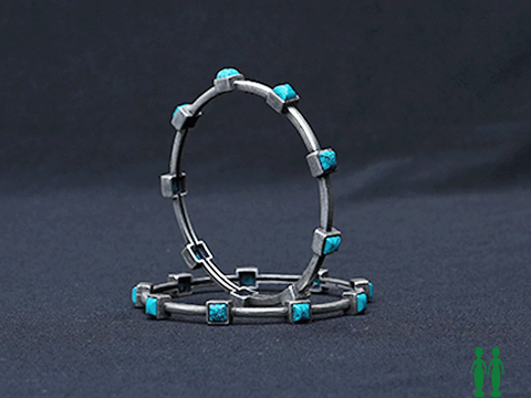 Pure Silver With Oxidized Finishing Turquoise Stone Bangles