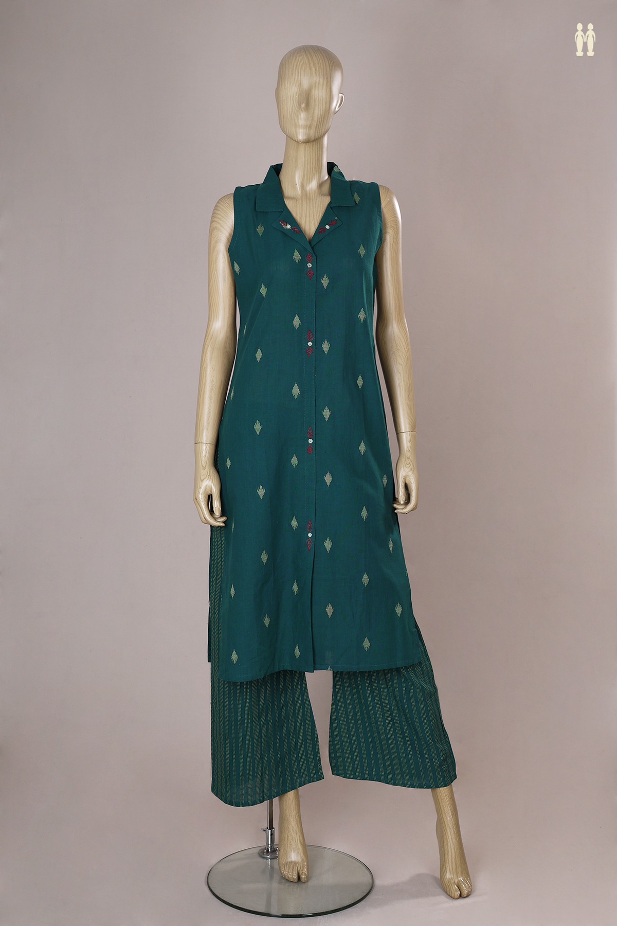 Collar Neck Midnight Green Dobby Cotton Salwar Set