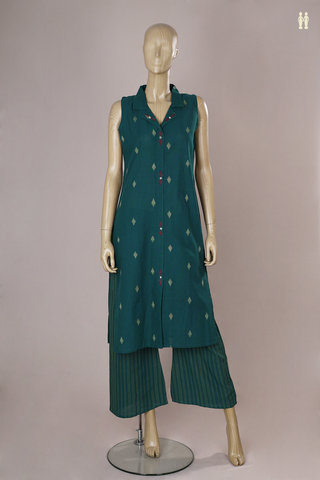 Collar Neck Midnight Green Dobby Cotton Salwar Set