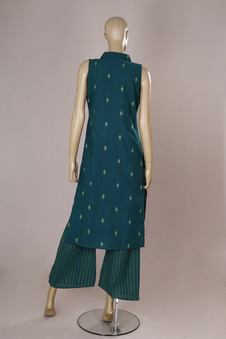 Collar Neck Midnight Green Dobby Cotton Salwar Set