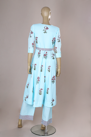 Front Tie-up Pattern Light Blue Printed Cotton Salwar Set