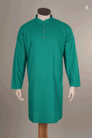 Chinese Collar Plain Green Cotton Long Kurta