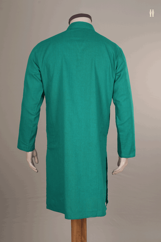 Chinese Collar Plain Green Cotton Long Kurta