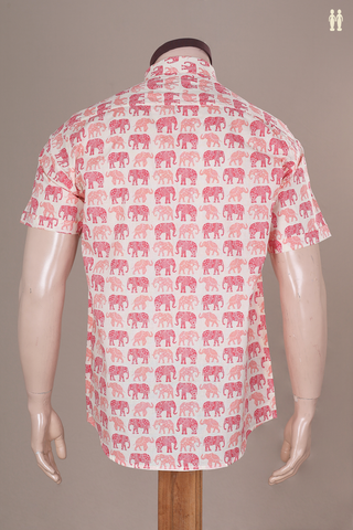 Regular Collar Elephant Design Beige Cotton Shirt