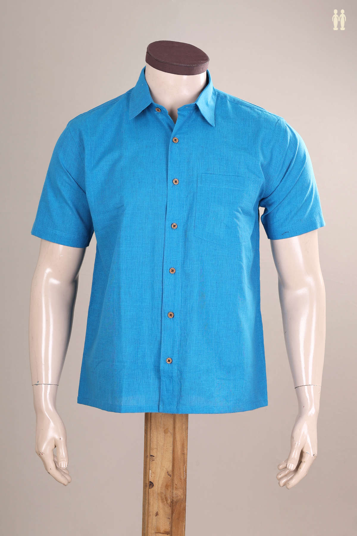 Regular Collar Plain Cerulean Blue Cotton Shirt