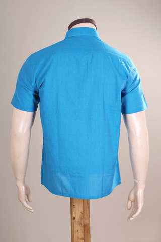 Regular Collar Plain Cerulean Blue Cotton Shirt