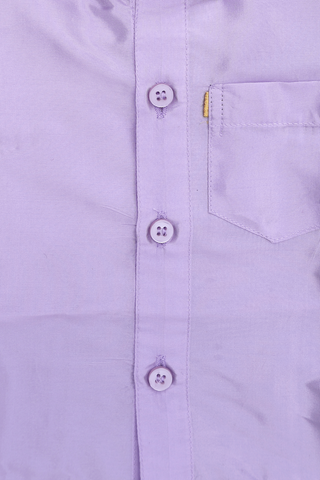 Regular Collar Purple Art Silk Shirt With Velcro Dhoti Set