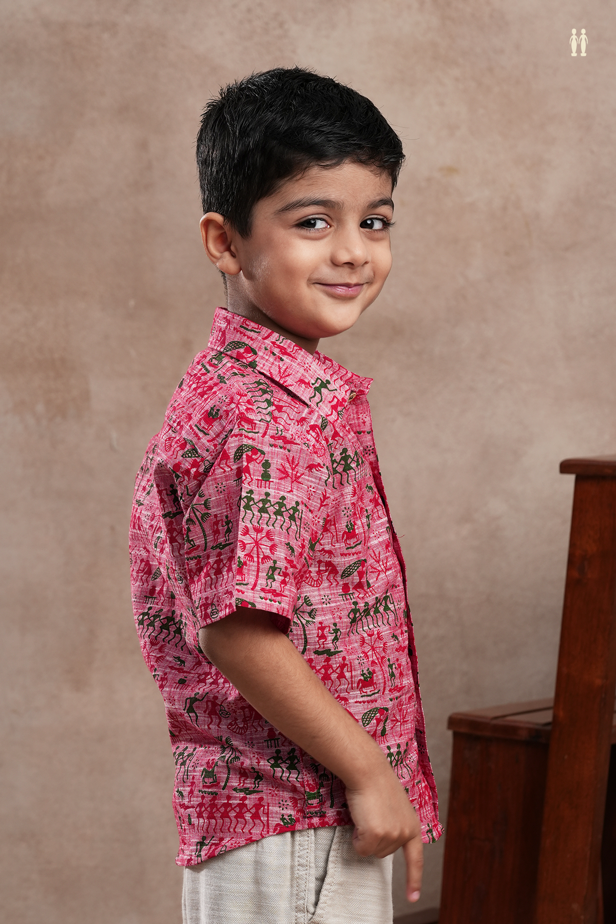 Regular Collar Warli Printed Pink Cotton Shirt