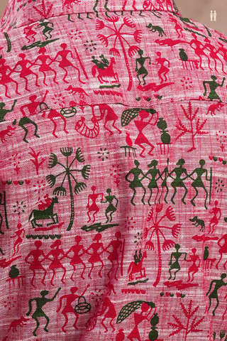 Regular Collar Warli Printed Pink Cotton Shirt