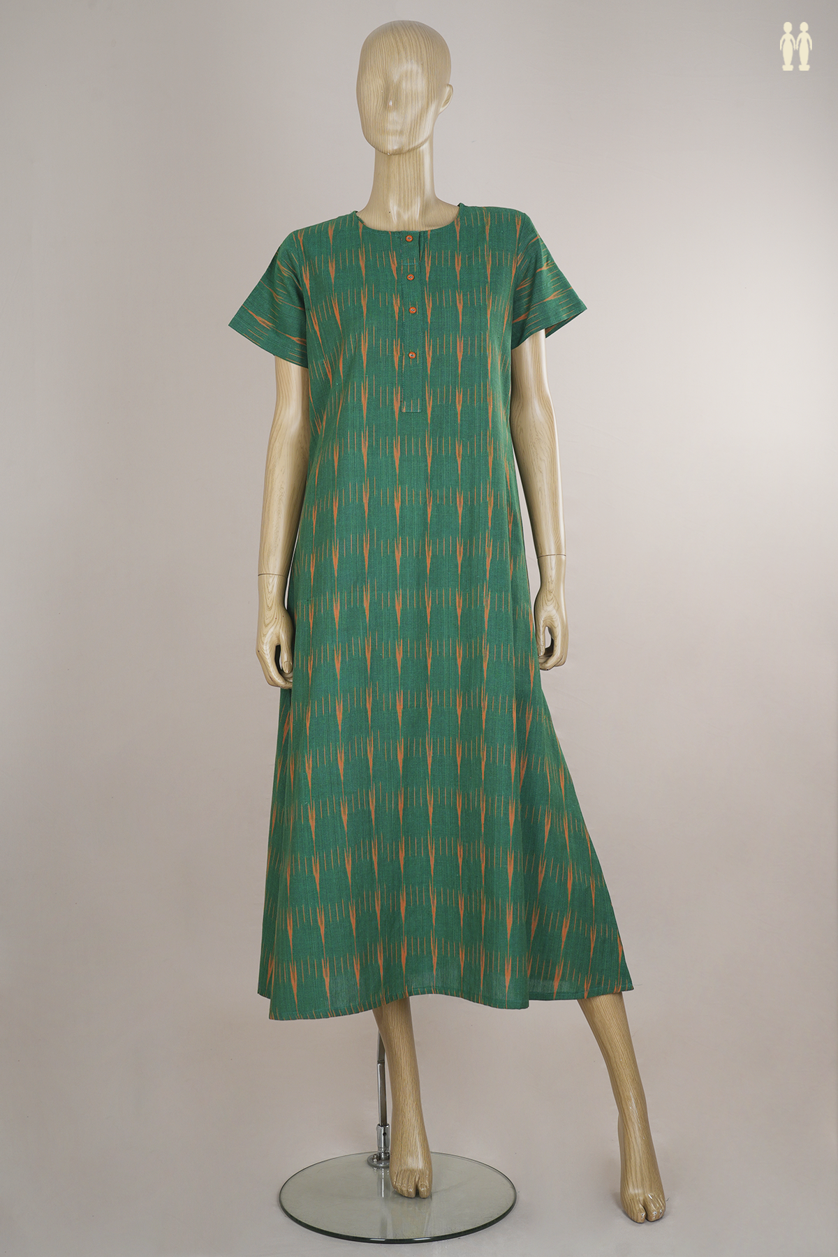 Round Neck Allover Design Green Cotton Nightie