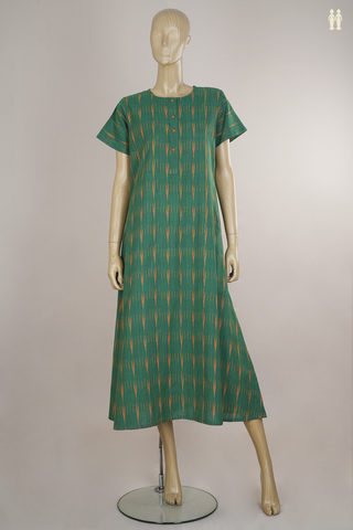 Round Neck Allover Design Green Cotton Nightie