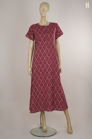 Round Neck Ikat Design Maroon Cotton Nightie