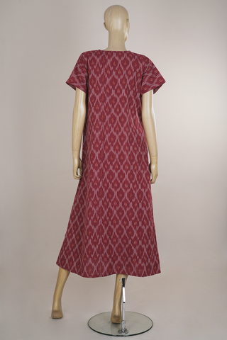 Round Neck Ikat Design Maroon Cotton Nightie