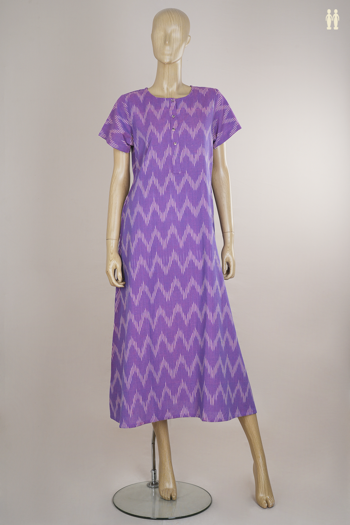 Round Neck Ikat Design Purple Cotton Nightie