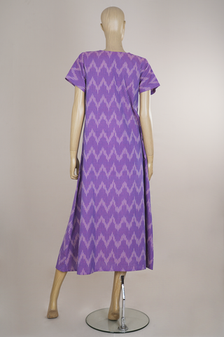 Round Neck Ikat Design Purple Cotton Nightie