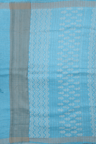 Linen Saree In Light Blue With Allover Floral Printed Design